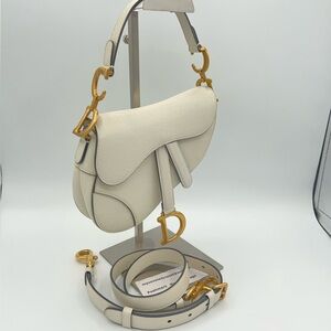 Dior Mini Cream Saddle Bag w/Long Strap, Dust Bag and Legitmark COA!